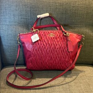COACH  Kelsey Pink Quilted Satchel in Twist Leather 13”x9”x2” NWT